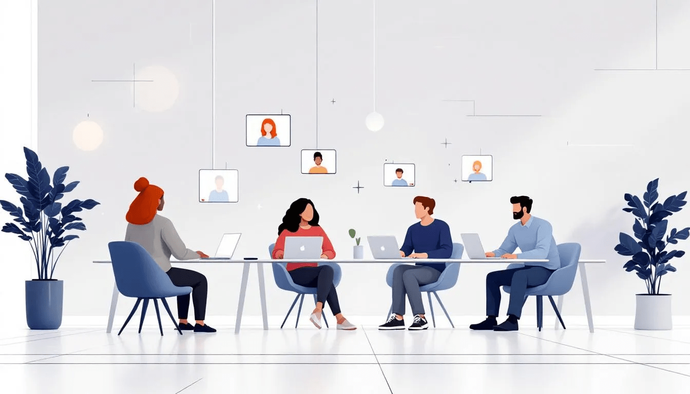 A remote team collaborating on a project via video conference.