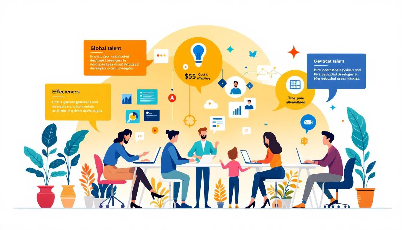 A group of dedicated developers collaborating on a project, showcasing the benefits of hiring dedicated developers in India.