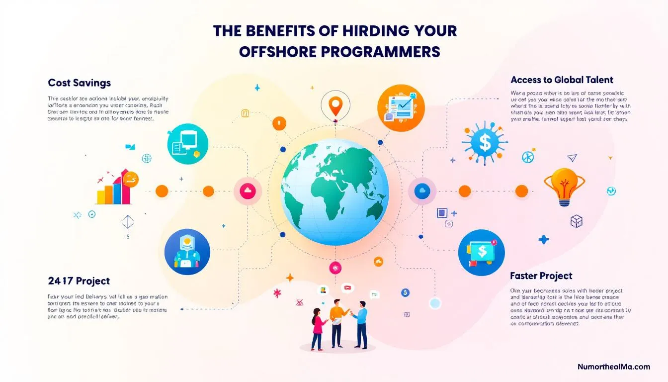 An illustration showing the benefits of hiring offshore programmers.